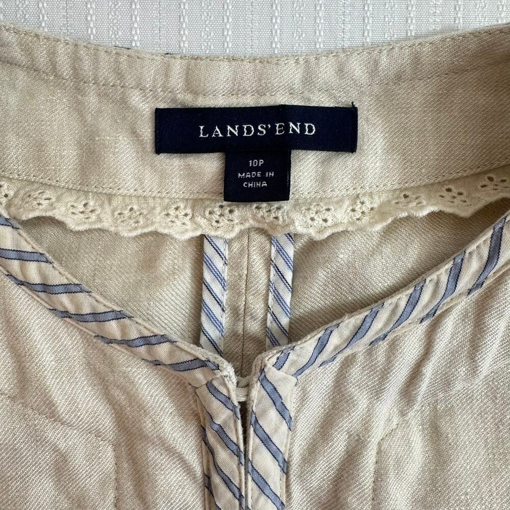 Lands' End 10P Linen Blazer Beige Jacket 3/4 Sleeve Hook & Eye Closure Classic - Picture 7 of 10